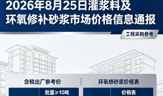 矿区2026年8月25日灌浆料及环氧修补砂浆市场价格信息通报